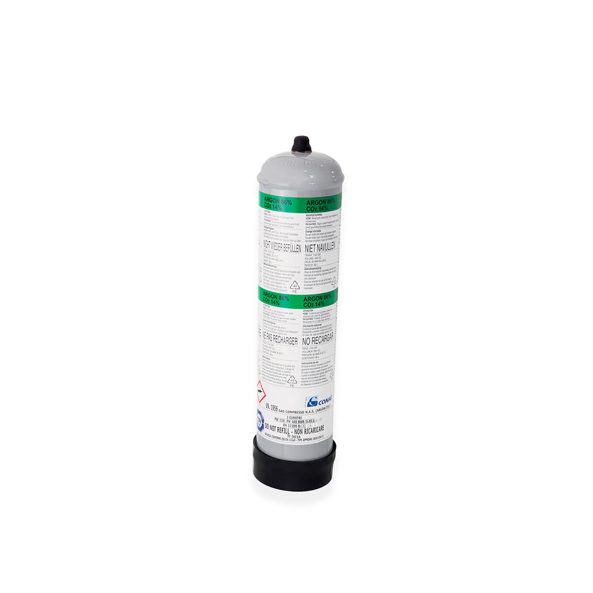 Argon-CO2 0,11m3 / 110Bar - Botella 1L no recargable